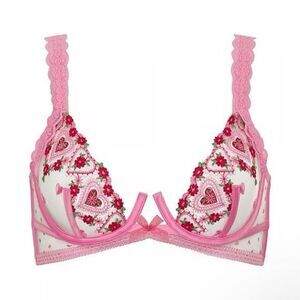 NWT For Love & Lemons Doiley Heart Bra In Pink Size 32C